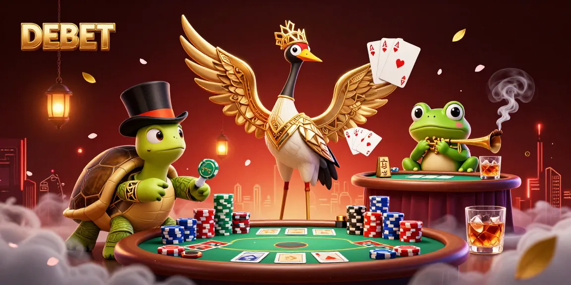 Experience winning with DEBET in a vibrant 3D casino scene featuring lively characters.