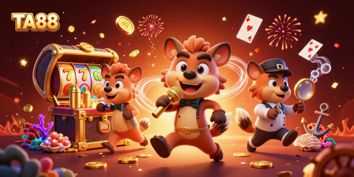 Experience the excitement of TA88 with a lively casino scene featuring hyenas in vibrant action.