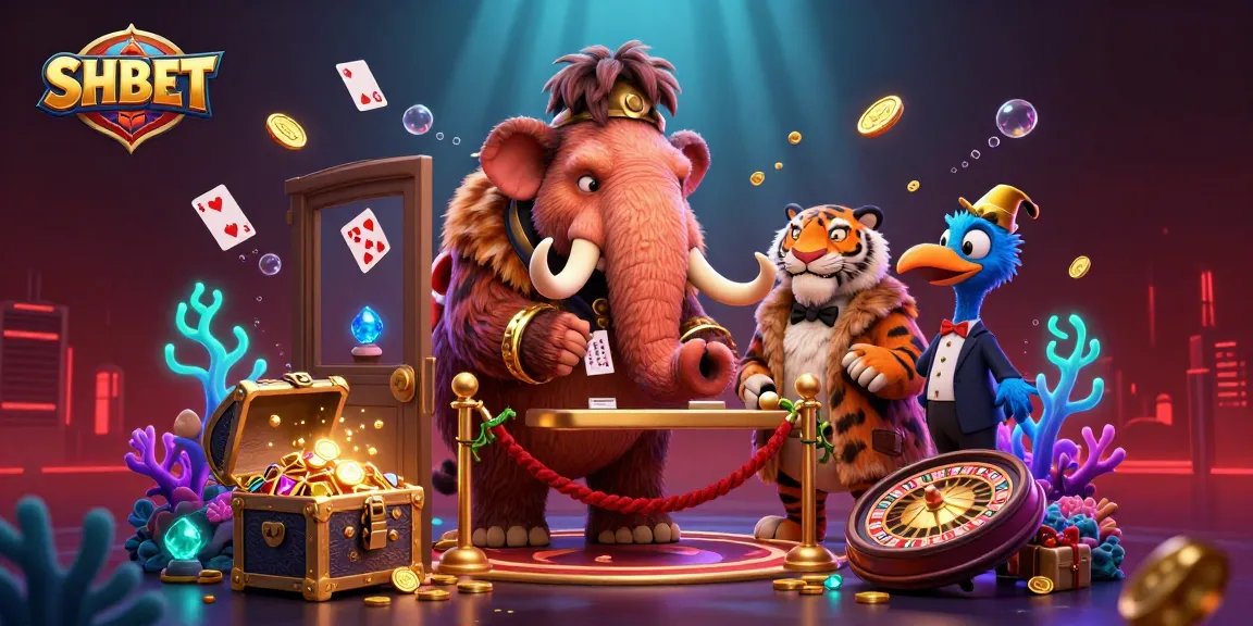 Engage with exciting SHBET casino action featuring a woolly mammoth bouncer, a saber-tooth VIP, and vibrant gaming elements.