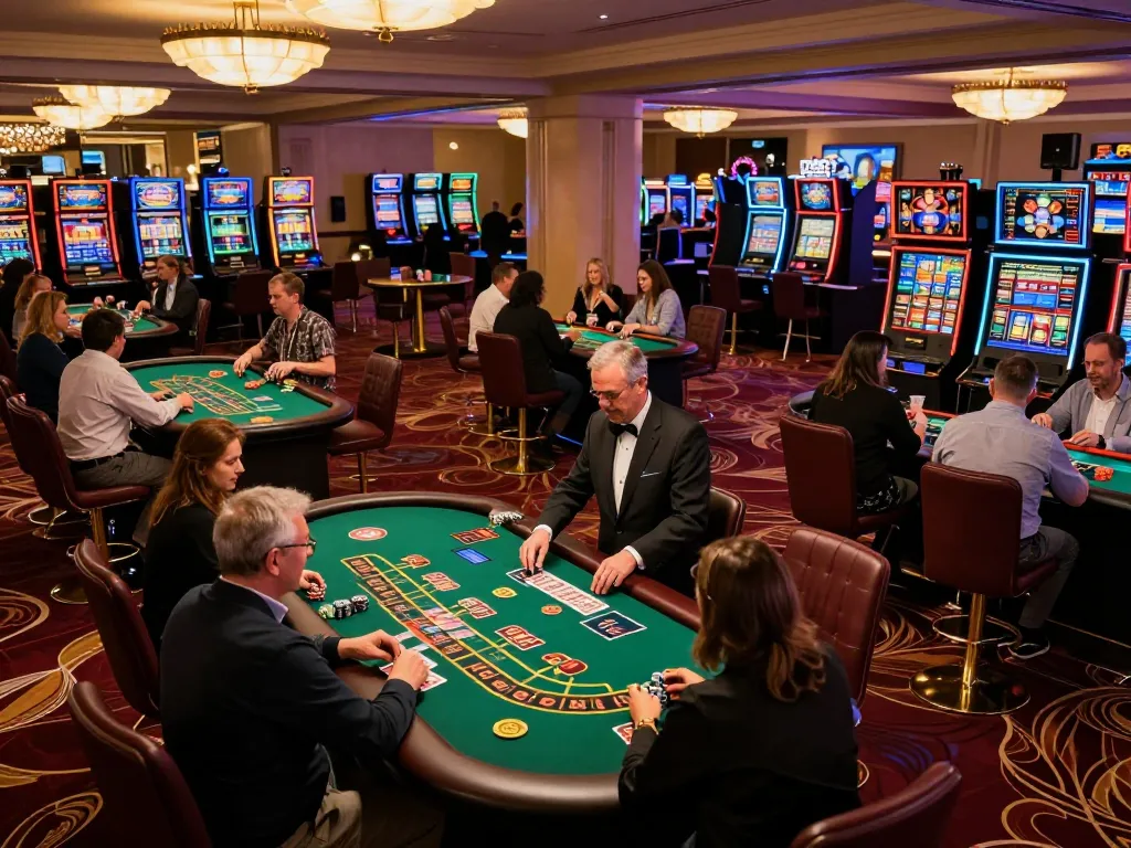 Experience the excitement at casinosscope casino gaming floor with players engaged in thrilling blackjack and roulette games