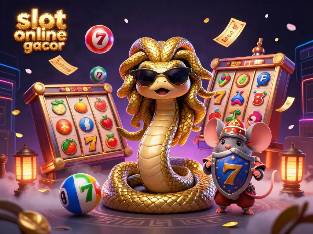 Engage with slot online gacor in a vibrant casino scene featuring dynamic game elements and lively characters.