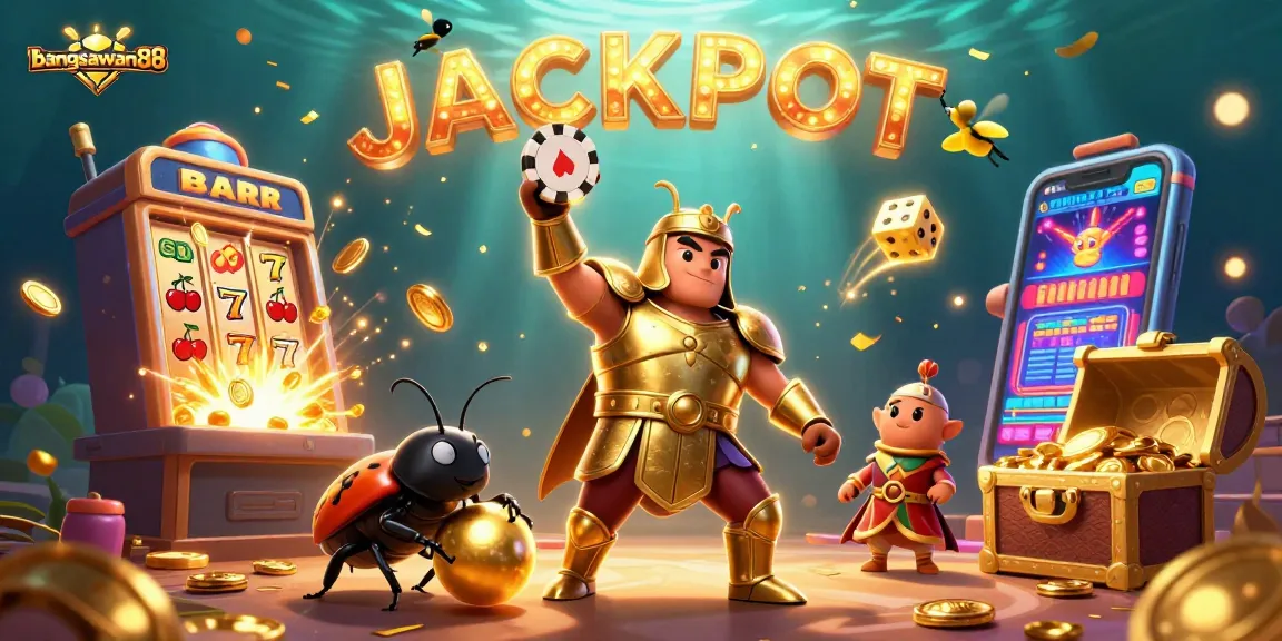 Win big with bangsawan88 in this vibrant casino-themed 3D illustration featuring exciting gaming elements.