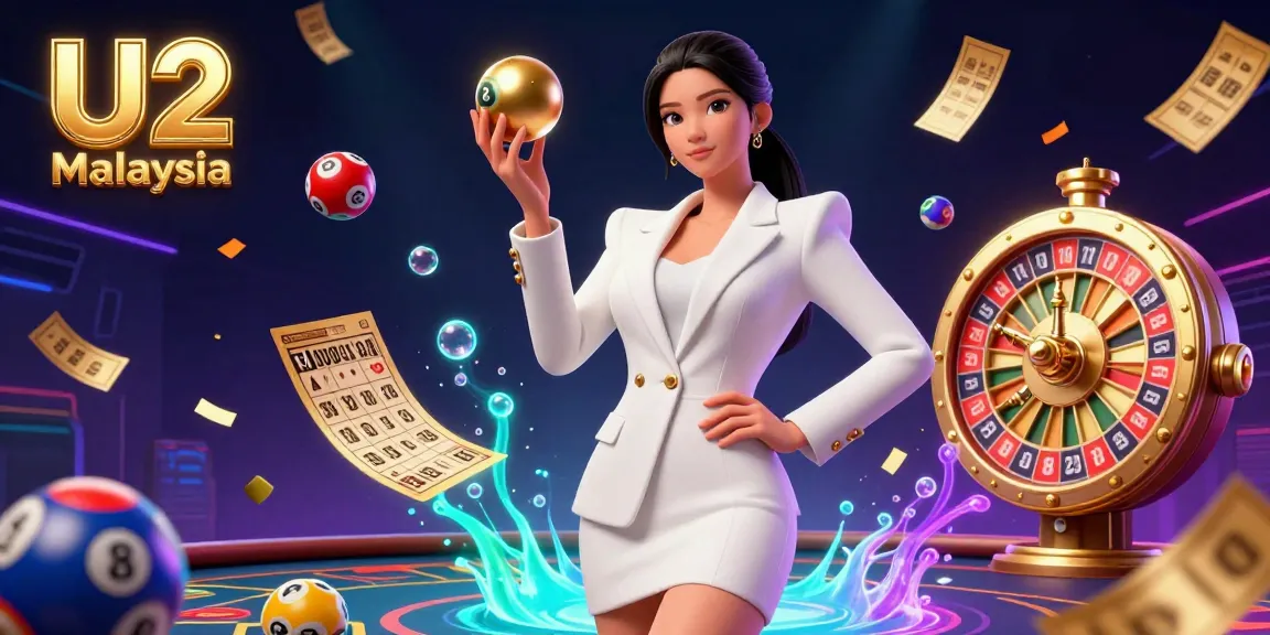 Experience the thrill of U2 Malaysia as vibrant elements like colorful lottery balls and golden tickets enhance the dynamic casino scene.