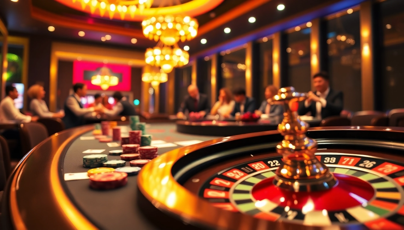 A dynamic casino scene showcasing the 789 club with poker chips, cards, and a roulette wheel, capturing the thrill of gambling.