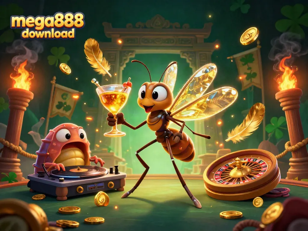 Experience mega888 download with an exciting animated casino scene featuring unique characters and vibrant game elements.