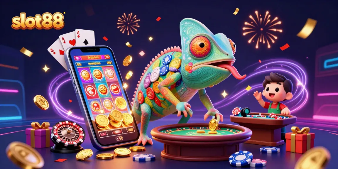Engage with slot88 action as colorful coins and cards explode in a vibrant casino scene.