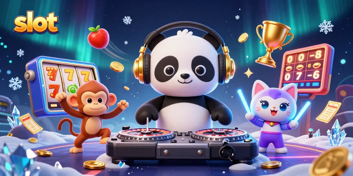 Experience thrilling slot action with a playful DJ panda in a vibrant casino scene.