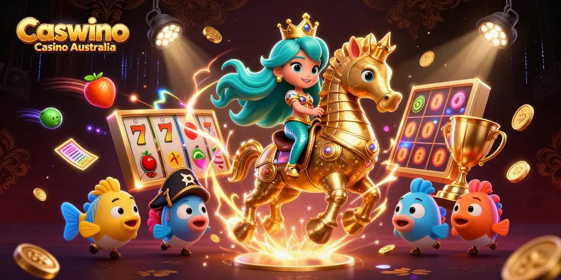 Experience Caswino Casino Australia's vibrant gaming scene with colorful characters and dynamic slot elements.