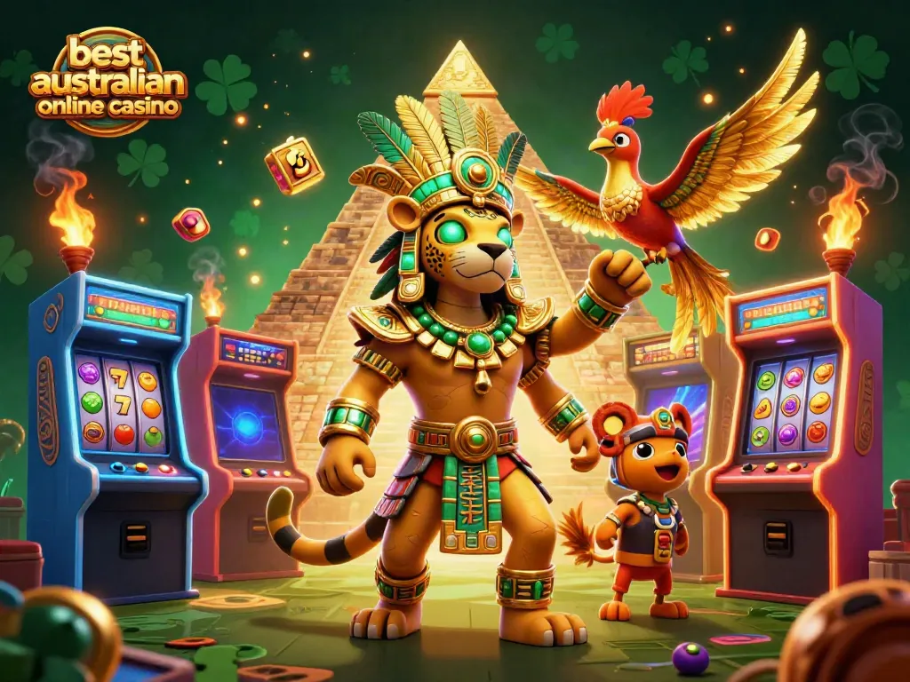 Experience the best australian online casino features with vibrant slot machines and captivating elements.