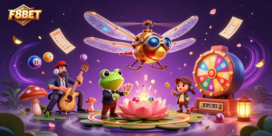 Experience the thrill of F8BET with colorful casino-themed 3D illustration including unique characters.