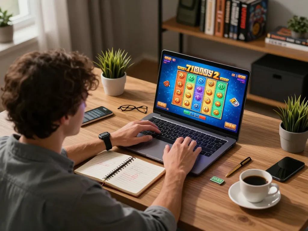 Player engaged in Mahjong Ways 2 gameplay on laptop, showcasing colorful reels and strategy notes.