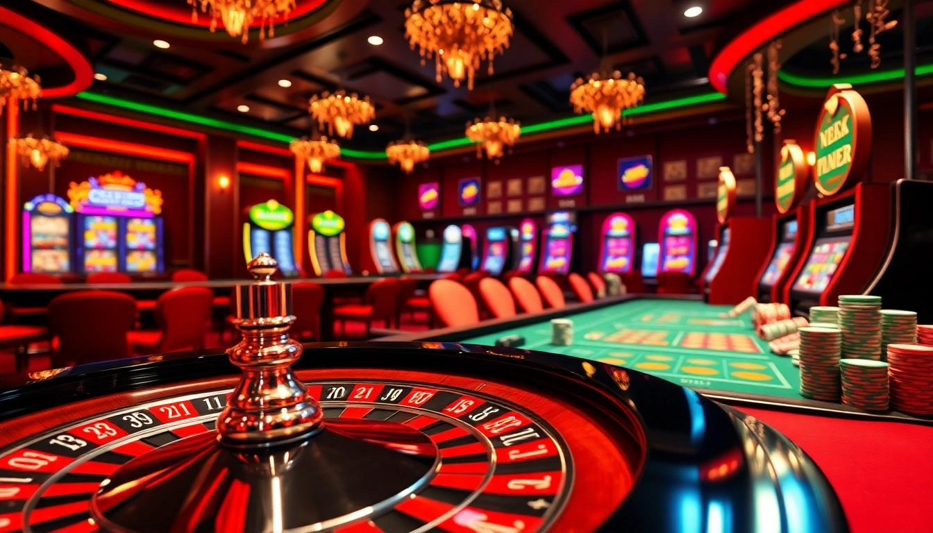 Experience the thrill of winning at bro138 with an exciting casino scene featuring vibrant gaming elements and festive vibes.
