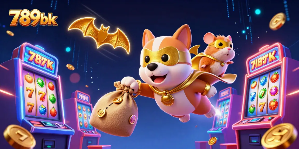 Experience vibrant casino action with 789bk in this dynamic 3D illustration featuring a superhero dog.