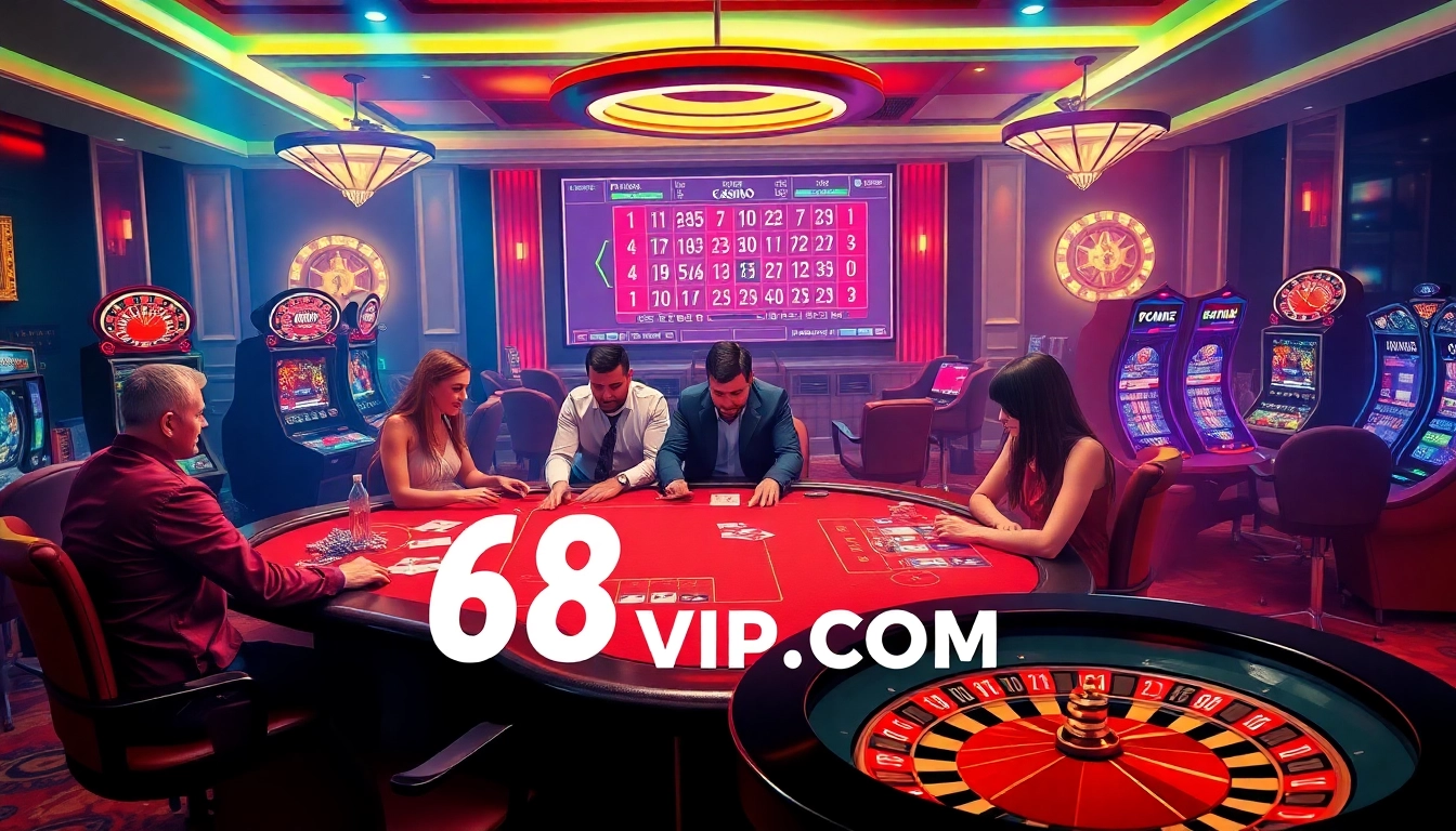 An engaged player enjoying the thrilling online casino experience at 68VIP.COM with vibrant gaming elements.