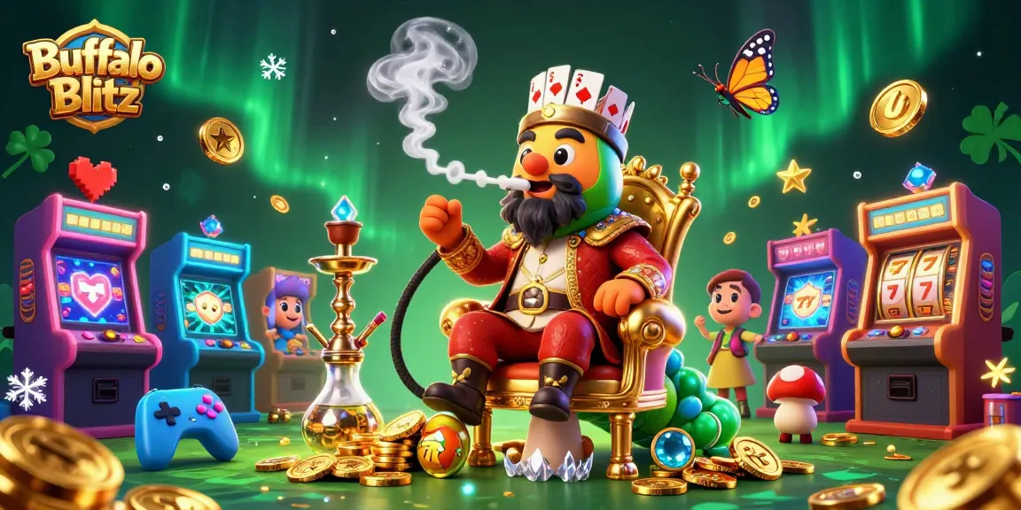 Spin the reels in Buffalo Blitz while enjoying an immersive 3D casino scene filled with vibrant gaming elements.