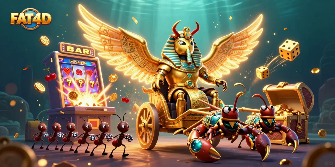 Experience the excitement of FAT4D with jackpots exploding on a slot machine and vivid casino action.
