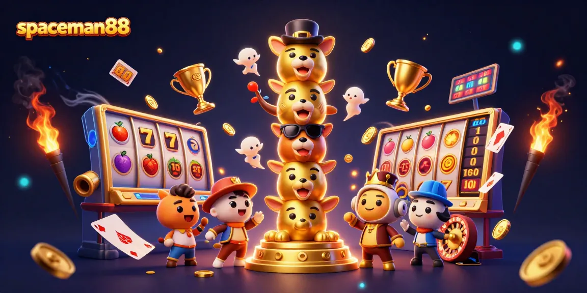 Experience the excitement at spaceman88's casino with 3D animation of golden totem and gaming elements.