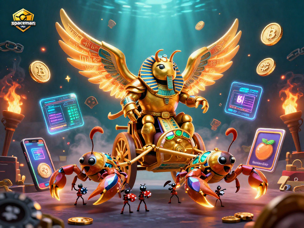 Experience the excitement of gambling with the spaceman chariot racing through glowing casino elements.