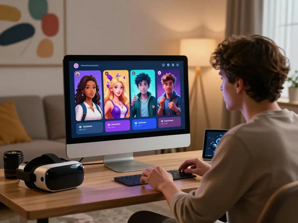 Engaging nsfw chat experience with diverse avatars in an inviting modern workspace.