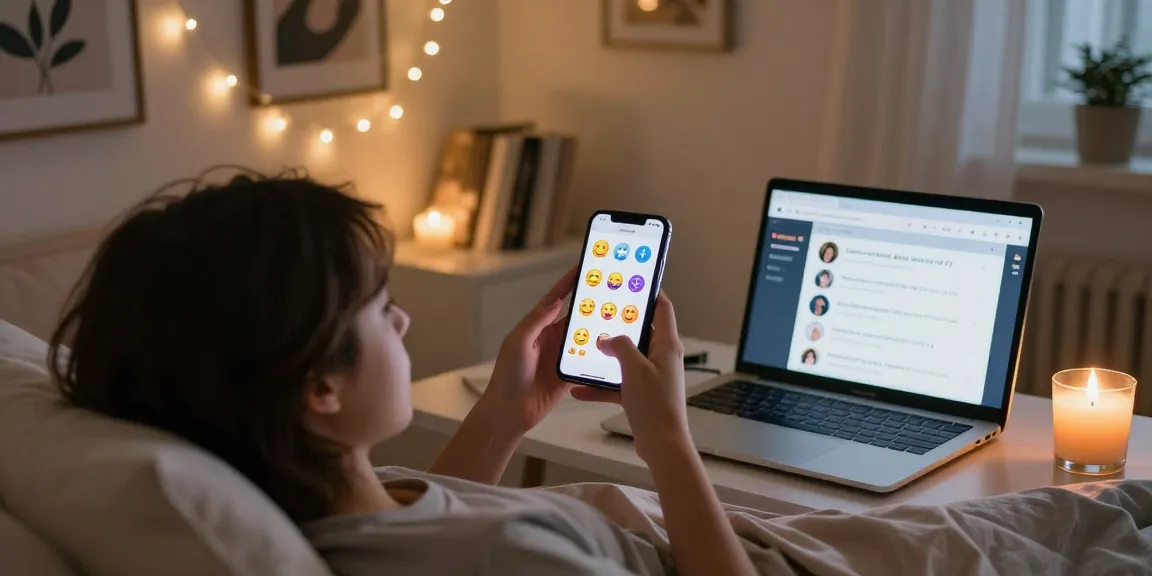 Engaging sexting AI interaction in a cozy bedroom filled with ambient lighting and creative decor, highlighting playful digital communication.