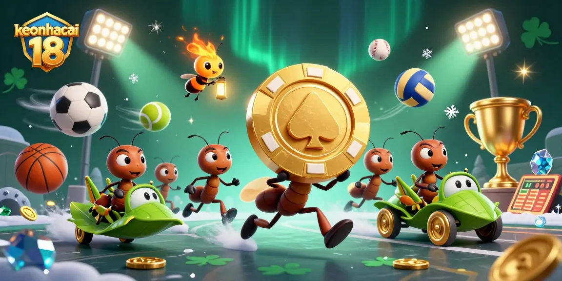 Experience the thrill of keonhacai 18 with ants heisting a giant poker chip in a dynamic gambling scene.