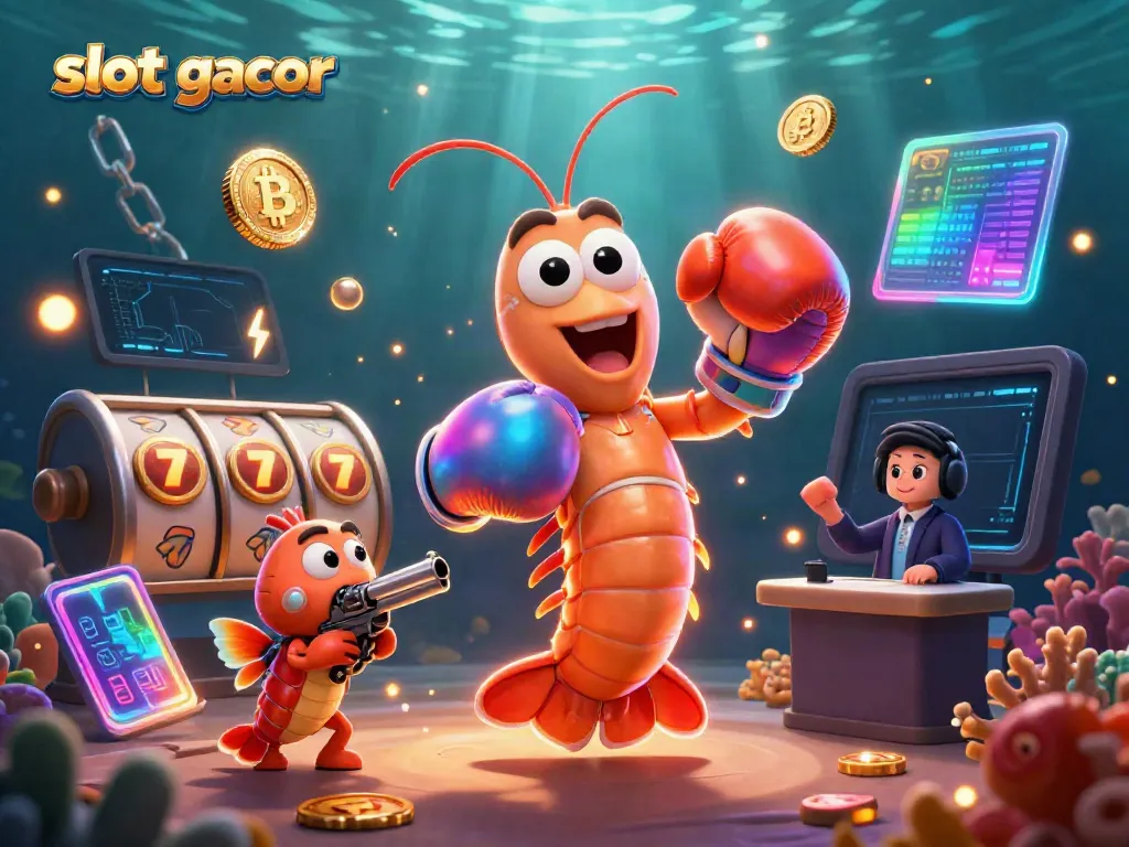 Permainan slot gacor dengan simbol jackpot di tengah aksi ikan mantis, udang, dan grouper