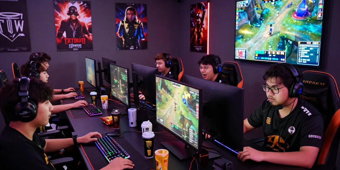 Tim gamer bersemangat memainkan terjun4d dalam suasana kompetitif.