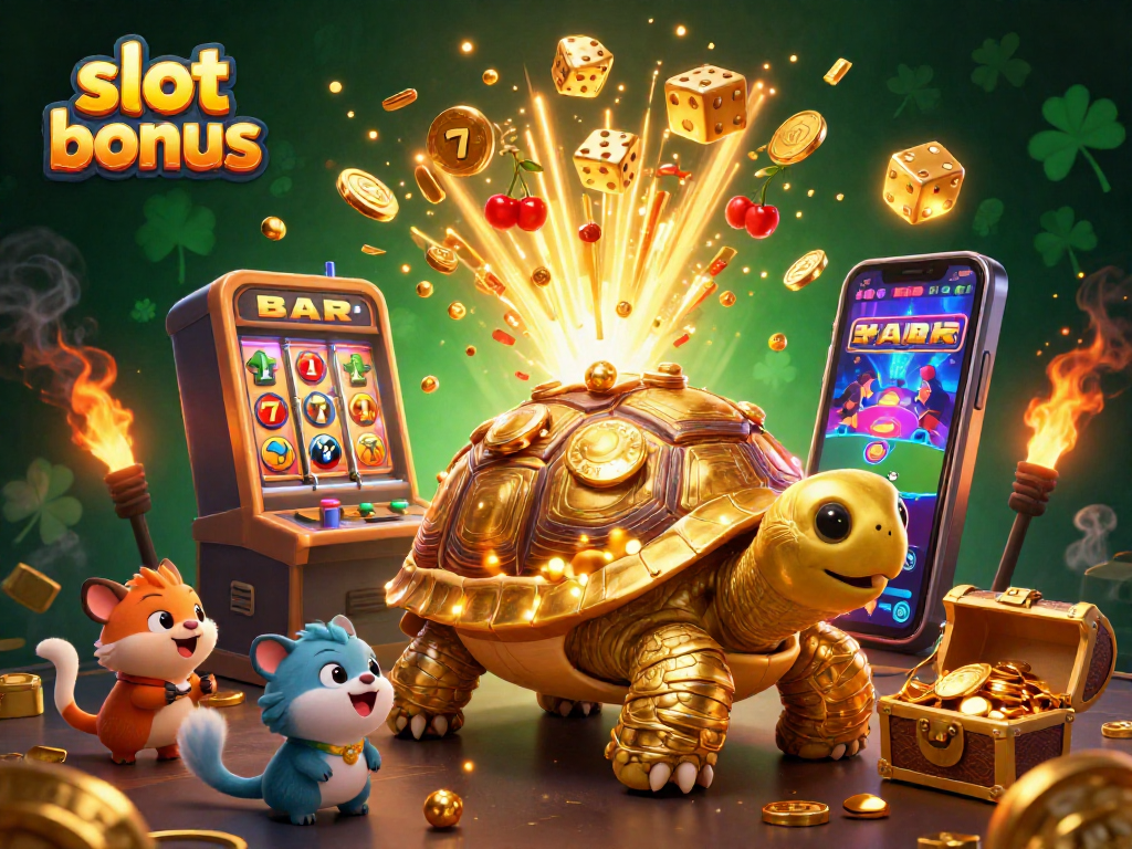 Experience exciting gameplay with slot bonus as a golden tortoise pinball machine delightfully entertains players.