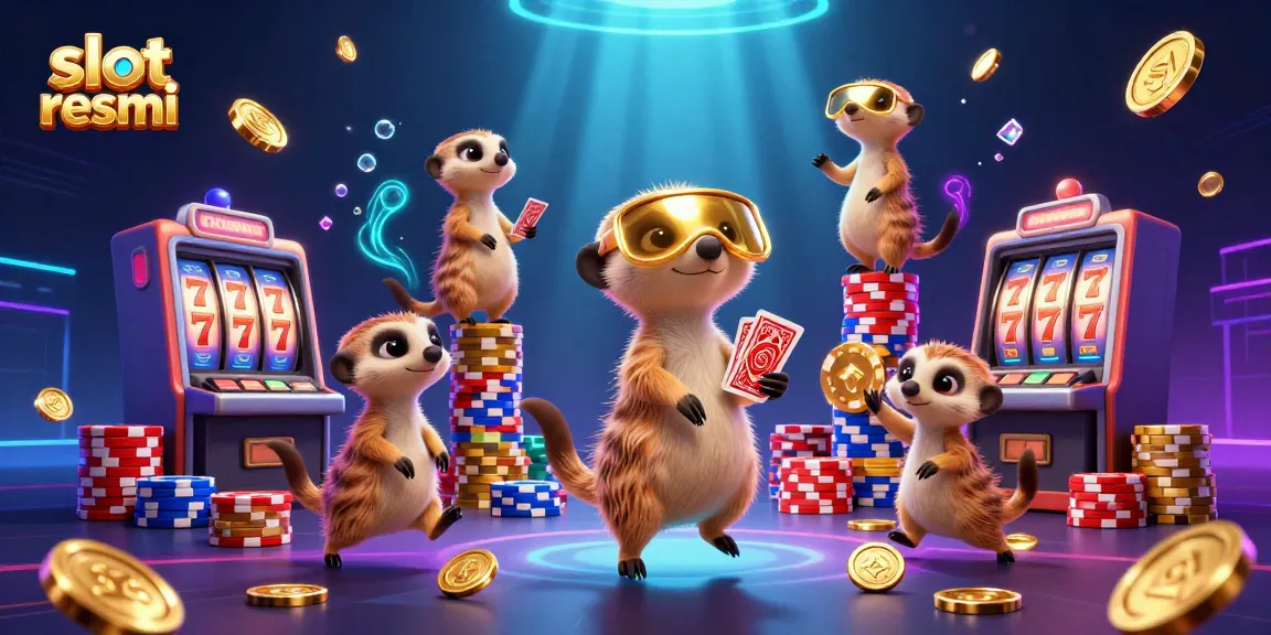 Experience the thrill at slot resmi, featuring lively meerkats in a vibrant casino scene.