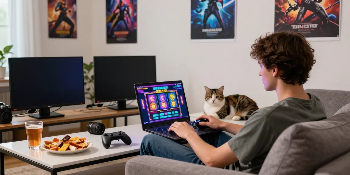 Engaging online gaming scene with a player enjoying akunjp slot games in a cozy setting.
