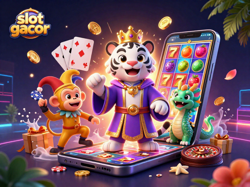 Play thrilling slot gacor with jackpot potential and vibrant casino elements in a rich 3D illustration.