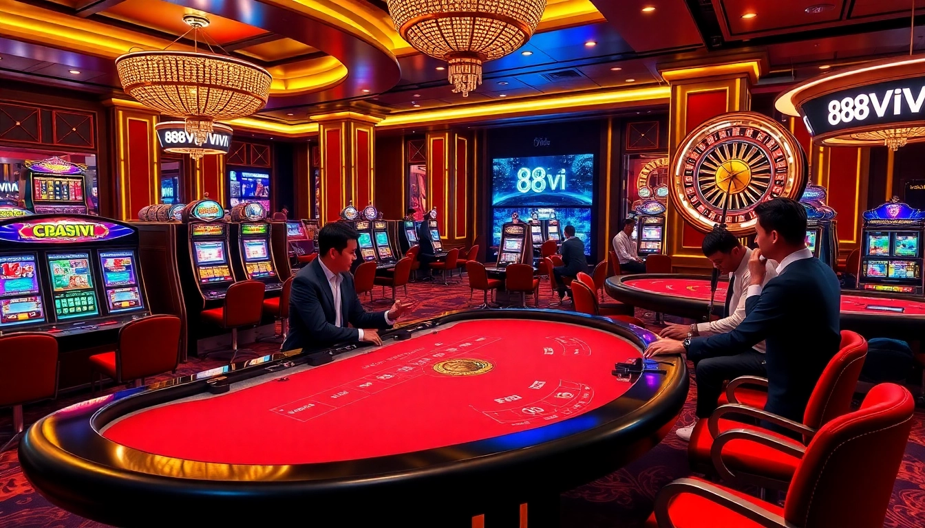 Experience the excitement of 888VI at a luxurious casino gaming table with professional dealers.