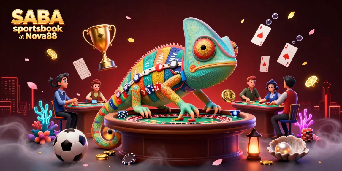 Engage with the SABA sportsbook at Nova88 in this vibrant 3D illustration depicting dynamic sports betting.