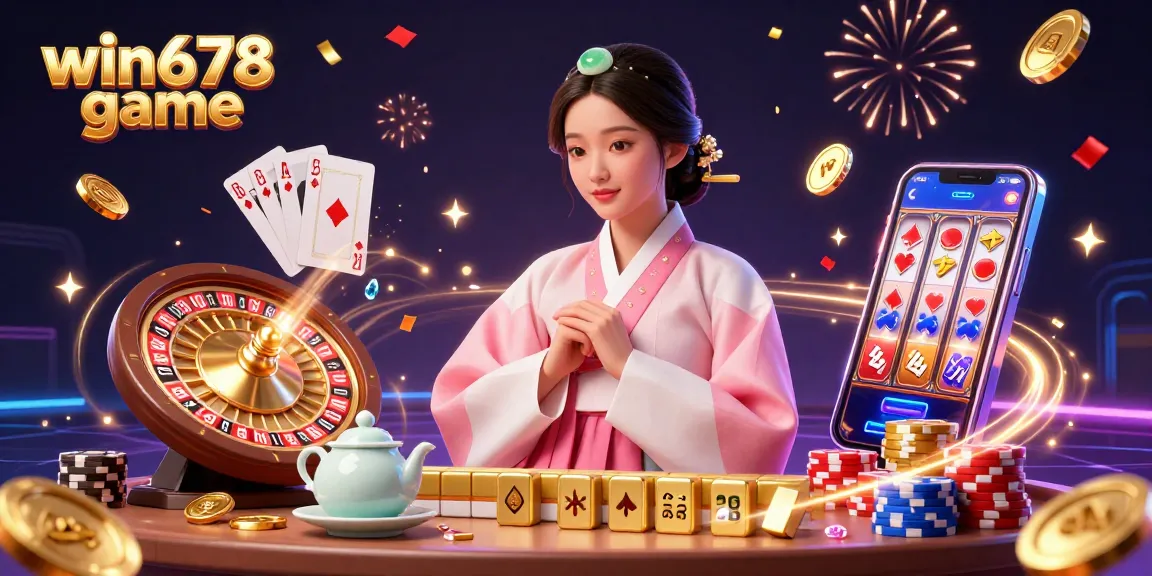 Experience the thrill of win678 game with a serene Asian woman in traditional attire, casino elements around her.