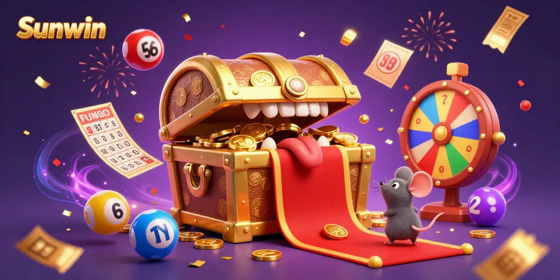 Get ready to win big with Sunwin's vibrant lottery adventure, featuring festive balls and golden treasures.
