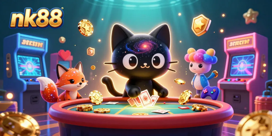 Experience nk88's gaming magic with an enchanting cosmic casino adventure featuring playful characters and colorful elements.