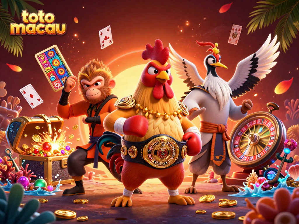 Toto Macau players engaging with dynamic casino games and vibrant characters for exciting predictions