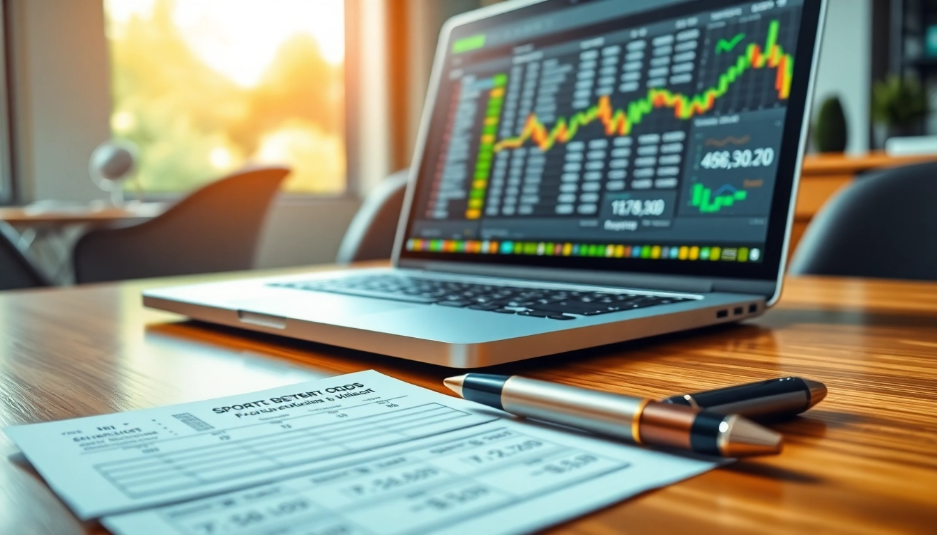 Engaging scene of online Betting setup with a laptop displaying odds and colorful betting materials.