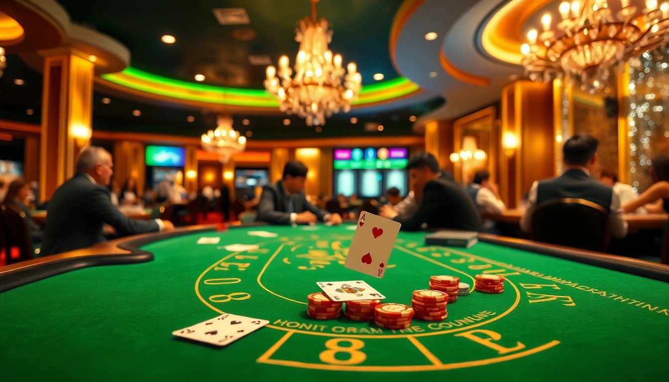 Experience the thrill of Blackjack Casino with vibrant tables and engaged players.
