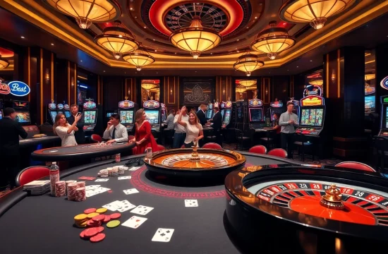 Experience thrilling gambling action at https://thabet.vegas/ with vibrant casino tables and slot machines.