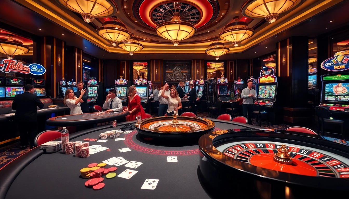 Experience thrilling gambling action at https://thabet.vegas/ with vibrant casino tables and slot machines.