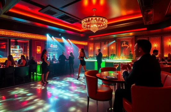 Dinner sxm at Club Noir, featuring an energetic nightlife scene with dancers and luxurious cocktails.