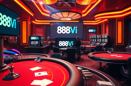 Experience a vibrant poker game at 888VI's luxurious online casino.