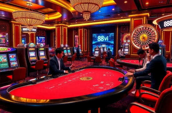 Experience the excitement of 888VI at a luxurious casino gaming table with professional dealers.