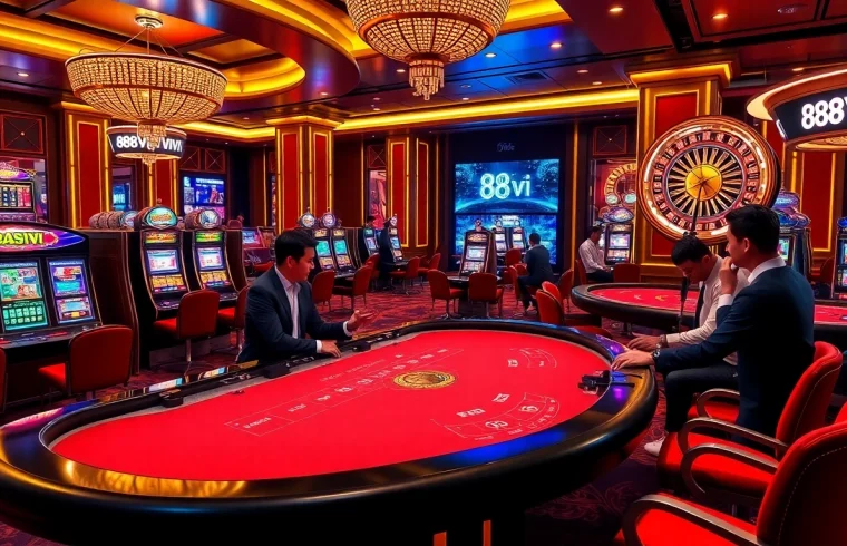 Experience the excitement of 888VI at a luxurious casino gaming table with professional dealers.