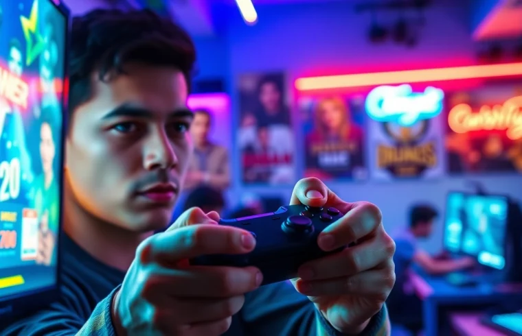 Mainkan qq macan game dengan semangat dalam suasana gamer yang penuh warna.