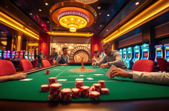 Immersive casino experience showcasing players engaged in thrilling games, highlighting 789win đăng nhập excitement.