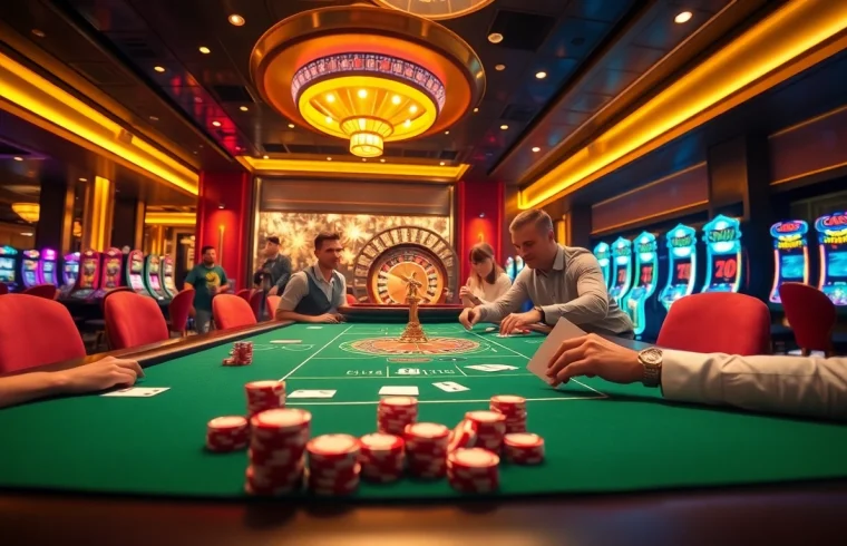 Immersive casino experience showcasing players engaged in thrilling games, highlighting 789win đăng nhập excitement.