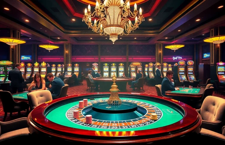 Players enjoying roulette at a luxurious casino, engaging with https://kk55.global/ for an exhilarating experience.