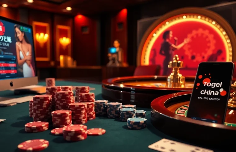 Engaging players participating in togel china at a luxurious casino table filled with vibrant poker chips.